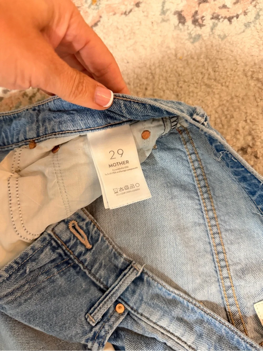 MOTHER Light Blue Distressed Wide-Leg Jeans Lil’ Dodger Sneak - Picture 4 of 7